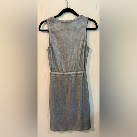 Anthropologie Dolan Metallic Silver Drawstring Ribbed Midi Dress, Size XS - Picture 8 of 10